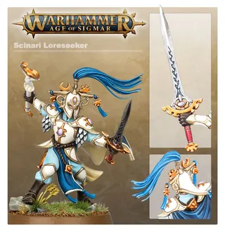 Показує серію Lumineth Realm-lords, а не саме Scinari Loreseeker — те саме зображення представляє 2 підрозділи цієї армії.