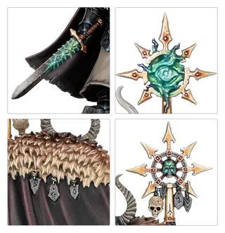 Pokazuje serię Slaves to Darkness, a nie konkretnie Chaos Sorcerer Lord on Manticore — to samo zdjęcie reprezentuje 2 jednostki tej armii.