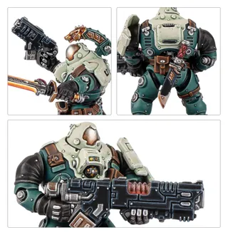 Zeigt die Reihe Leagues of Votann und nicht Ironkin Steeljacks with Heavy Volkanite Disintegrators im Besonderen — dasselbe Bild steht für 3 Einheiten dieser Armee.