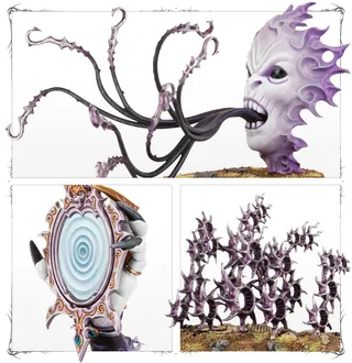 Muestra la gama Hedonites of Slaanesh y no The Dread Pageant en particular — la misma imagen representa a 3 unidades de este ejército.