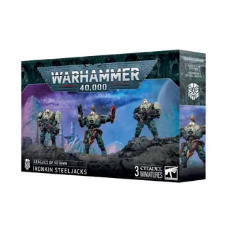 Zeigt die Reihe Leagues of Votann und nicht Ironkin Steeljacks with Heavy Volkanite Disintegrators im Besonderen — dasselbe Bild steht für 3 Einheiten dieser Armee.
