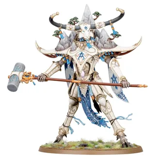 Pokazuje serię Lumineth Realm-lords, a nie konkretnie Avalenor, the Stoneheart King — to samo zdjęcie reprezentuje 2 jednostki tej armii.