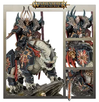 Pokazuje serię Slaves to Darkness, a nie konkretnie Chaos Lord on Karkadrak (Scourge of Aqshy) — to samo zdjęcie reprezentuje 2 jednostki tej armii.