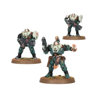 Zeigt die Reihe Leagues of Votann und nicht Ironkin Steeljacks with Heavy Volkanite Disintegrators im Besonderen — dasselbe Bild steht für 3 Einheiten dieser Armee.