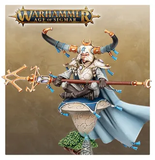 Pokazuje serię Lumineth Realm-lords, a nie konkretnie Alarith Stonemage (Scourge of Aqshy) — to samo zdjęcie reprezentuje 2 jednostki tej armii.
