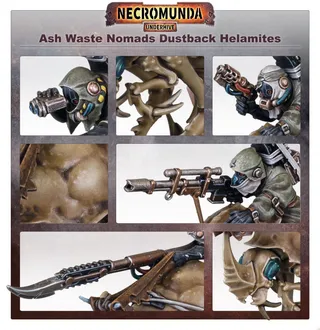Pokazuje serię Ash Waste Nomads, a nie konkretnie Ash Waste Nomads Dustback Helamites — to samo zdjęcie reprezentuje 3 jednostki tej armii.