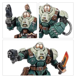 Zeigt die Reihe Leagues of Votann und nicht Ironkin Steeljacks with Heavy Volkanite Disintegrators im Besonderen — dasselbe Bild steht für 3 Einheiten dieser Armee.