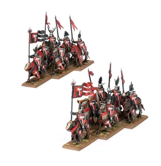 Pokazuje serię Kingdom of Bretonnia, a nie konkretnie Mounted Knights of the Realm — to samo zdjęcie reprezentuje 2 jednostki tej armii.