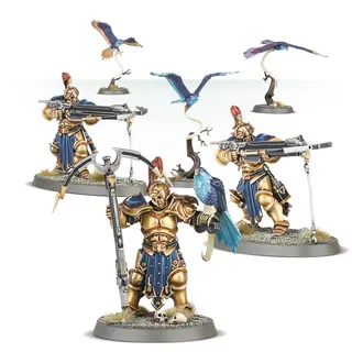 Pokazuje serię Stormcast Eternals, a nie konkretnie Vanguard-Raptors with Longstrike Crossbows — to samo zdjęcie reprezentuje 2 jednostki tej armii.